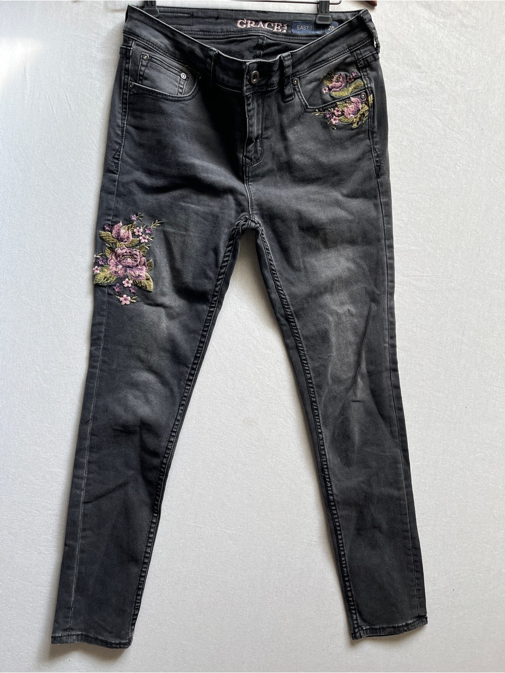 Grace in LA Easy Fit Embroidered Floral Jeans 28